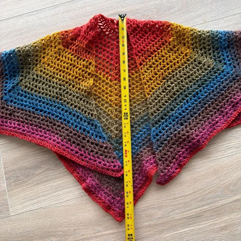 Handmade Rainbow Crochet Granny Stitch Triangle Shawl Wrap Grandma Retro OOAK